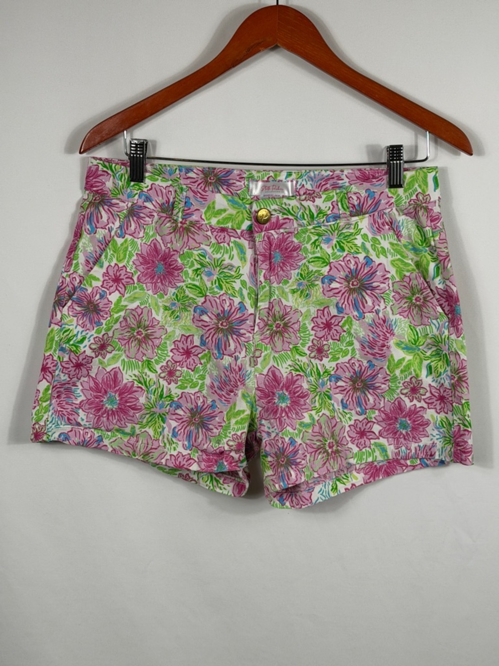 Floral Cotton Blend Chino Shorts in Pink & Green. Womens Size 10. Inseam 3 inch